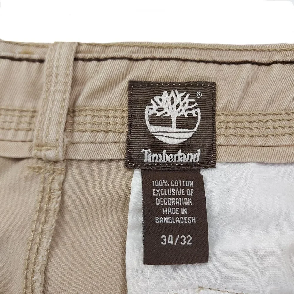 Timberland Pants Mens 34x32 Beige Straight Leg Flat Front Cotton Hiking Outdoor